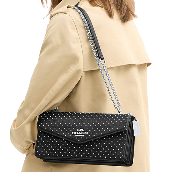 Coach Klare Envelope Crossbody Bag With Rivets Silver Black # CDB07