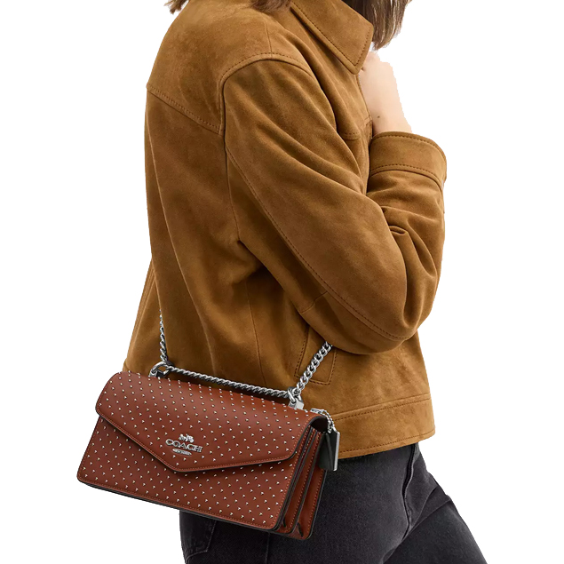 Coach Klare Envelope Crossbody Bag With Rivets Silver Pecan Brown # CDB07