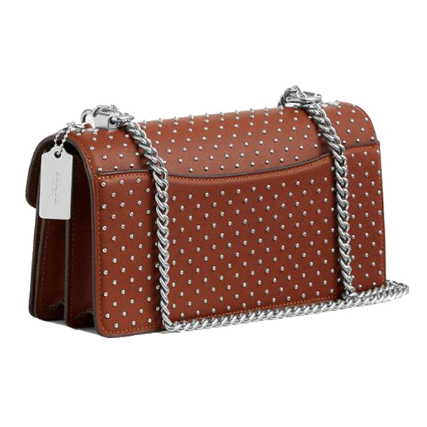 Coach Klare Envelope Crossbody Bag With Rivets Silver Pecan Brown # CDB07