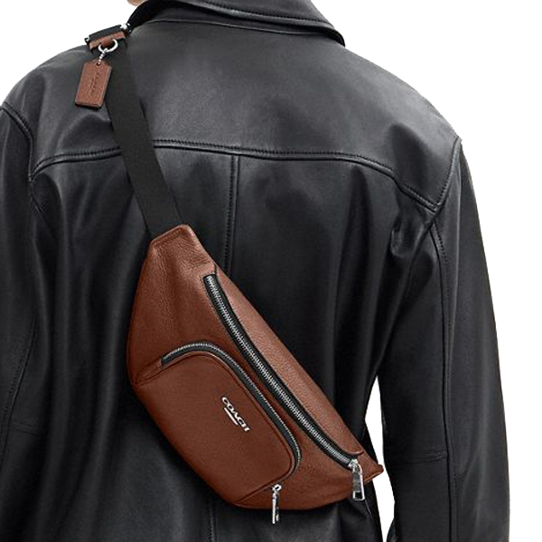 Coach Racer Small Belt Bag In Signature Leather Silver Vintage Brown # CDC44