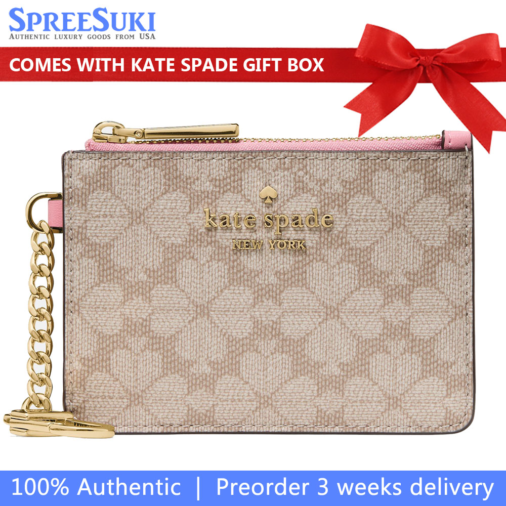 Kate Spade Spade Flower Key Ring Card Holder Dark Beige Grapefruit Multi # KN773