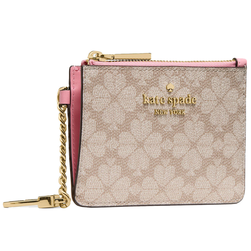 Kate Spade Spade Flower Key Ring Card Holder Dark Beige Grapefruit Multi # KN773