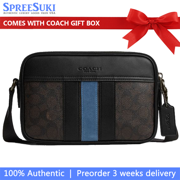 Coach Graham Crossbody Bag In Signature Canvas With Varsity Stripe Gunmetal Walnut Multi Dark Brown # CDC52