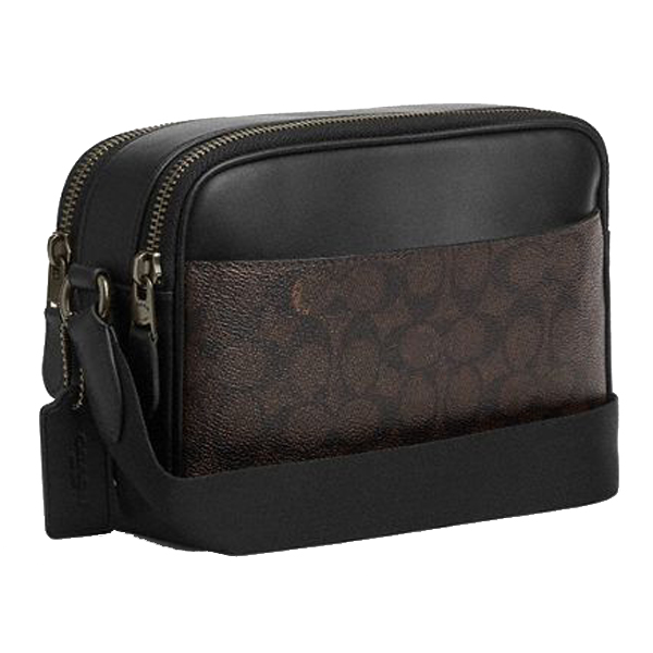 Coach Graham Crossbody Bag In Signature Canvas With Varsity Stripe Gunmetal Walnut Multi Dark Brown # CDC52