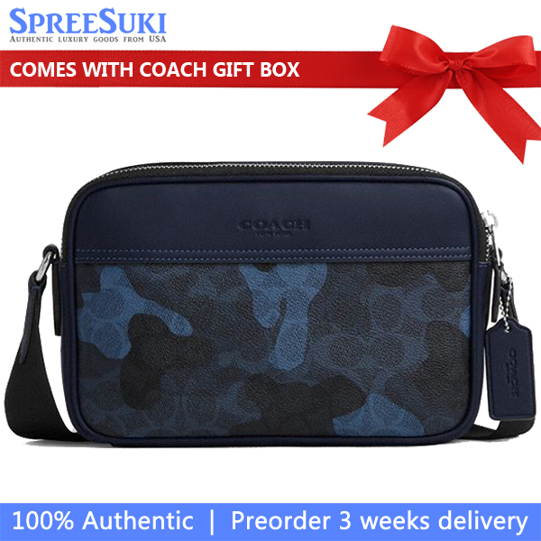 Coach Graham Crossbody Bag In Signature Camo Print Silver Blue Multi # CDC22