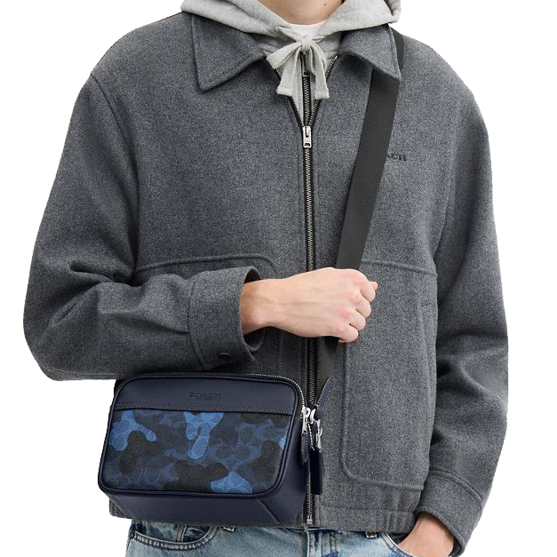 Coach Graham Crossbody Bag In Signature Camo Print Silver Blue Multi # CDC22