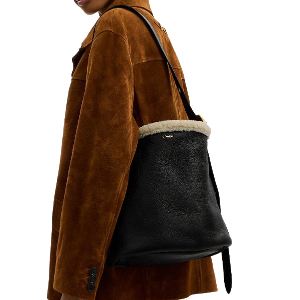 Coach Bleecker Bucket Bag In Shearling Black Natural # CCC28