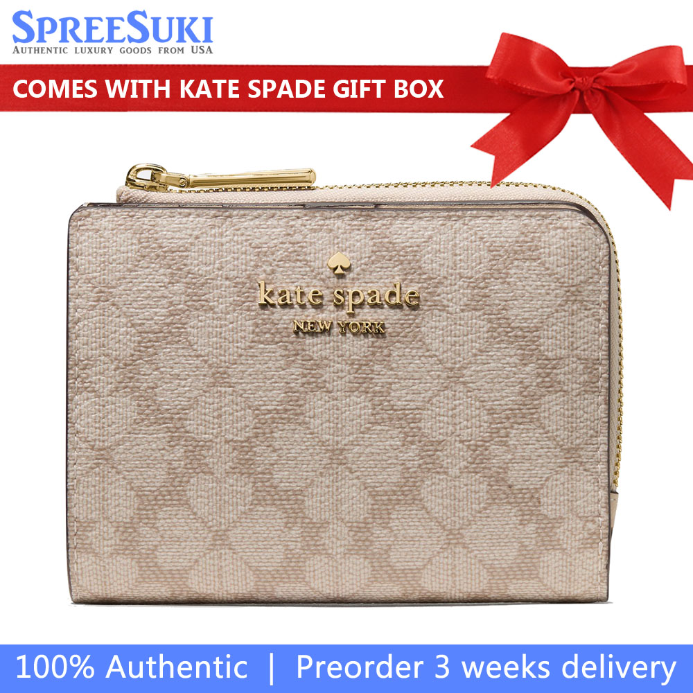 Kate Spade Spade Flower Small L-Zip Wallet Dark Beige Multi # KN768