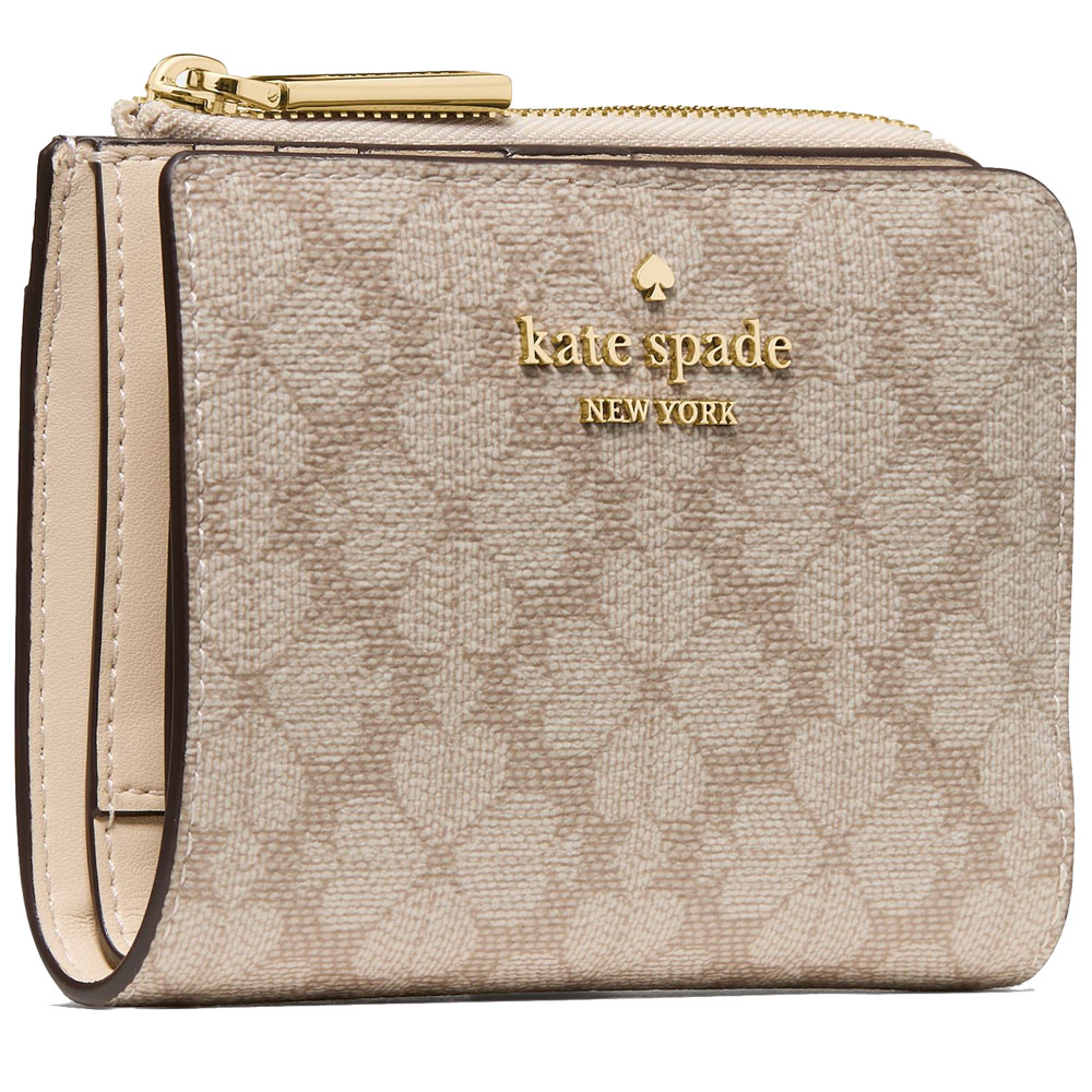 Kate Spade Spade Flower Small L-Zip Wallet Dark Beige Multi # KN768