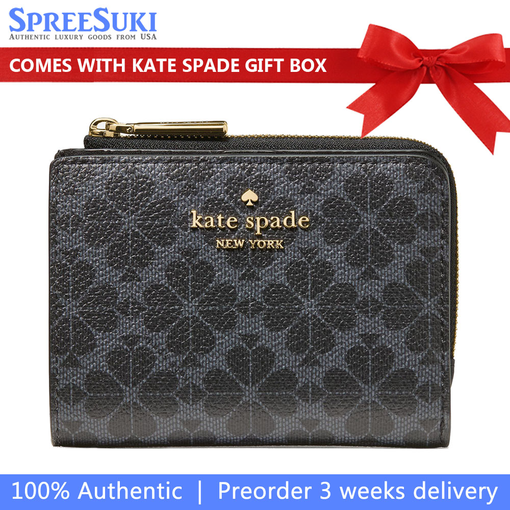 Kate Spade Spade Flower Small L-Zip Wallet Black # KN768