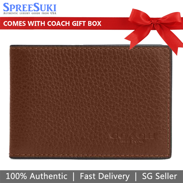 Coach Men Compact Billfold Wallet Saddle Dark Brown # CM167