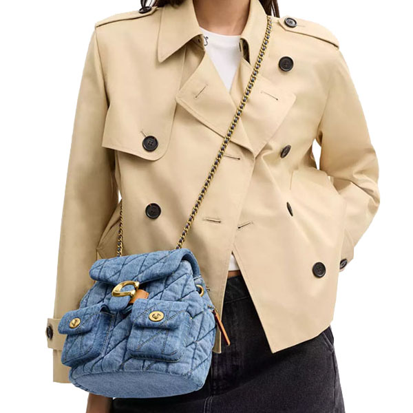 Coach Tabby Backpack With Quilting Indigo Blue Denim # CZ747