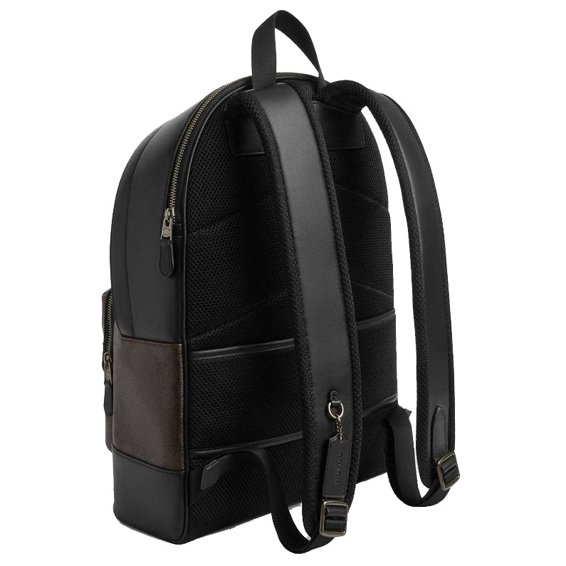 Coach West Backpack In Signature Canvas With Varsity Stripe Gunmetal Walnut Multi Brown # CDC54