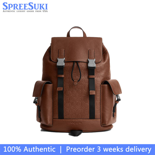 Coach Clark Backpack In Signature Leather Silver Vintage Brown # CDC21