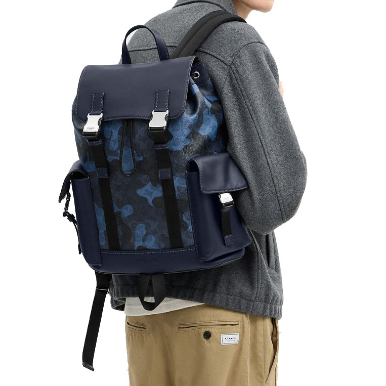 Coach Clark Backpack In Signature Camo Print Silver Blue Multi Aqua Blue # CDC20