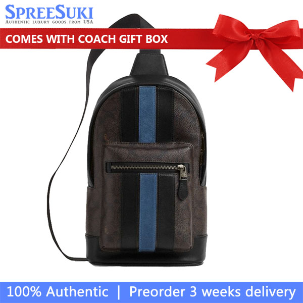 Coach West Pack In Signature Canvas With Varsity Stripe Gunmetal Walnut Multi Brown # CDC53