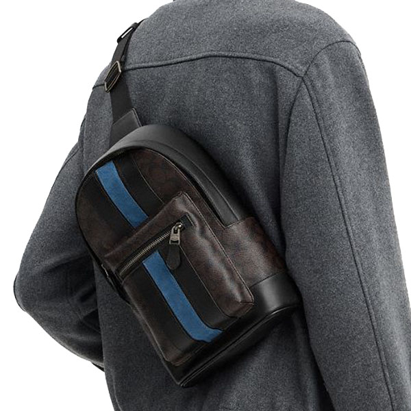 Coach West Pack In Signature Canvas With Varsity Stripe Gunmetal Walnut Multi Brown # CDC53