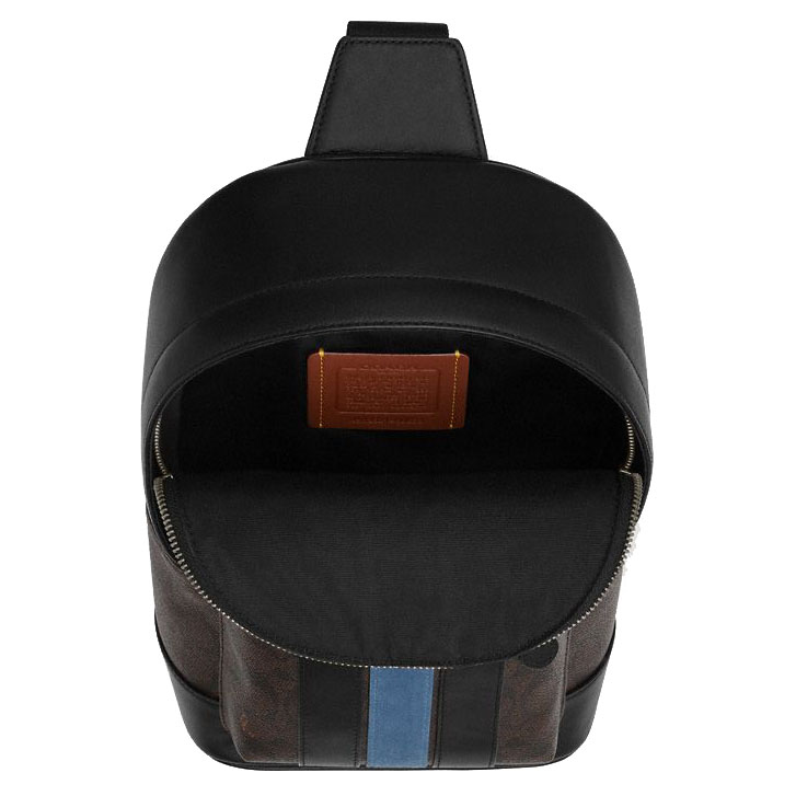 Coach West Pack In Signature Canvas With Varsity Stripe Gunmetal Walnut Multi Brown # CDC53