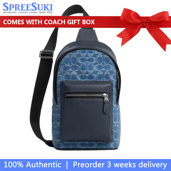 Coach Men West Pack In Signature Denim Silver Denim Blue Denim # CDF25