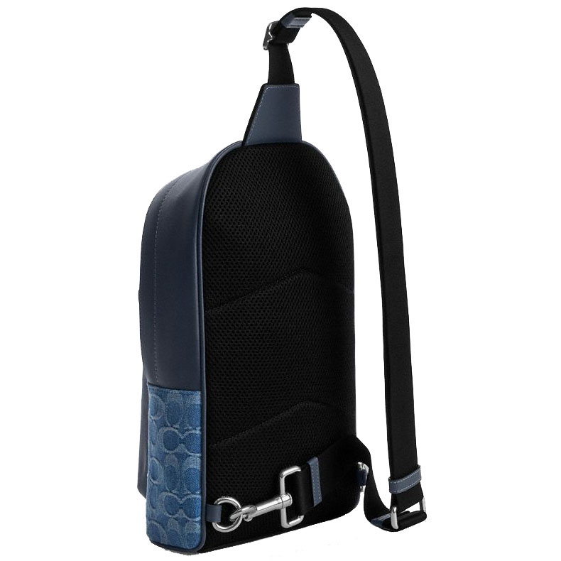 Coach Men West Pack In Signature Denim Silver Denim Blue Denim # CDF25