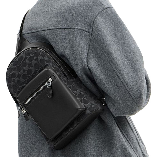 Coach Men West Pack In Signature Denim Silver Black # CDC50