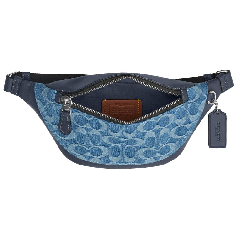 Coach Men Warren Mini Belt Bag In Signature Denim Silver Denim Blue Denim # CDF48