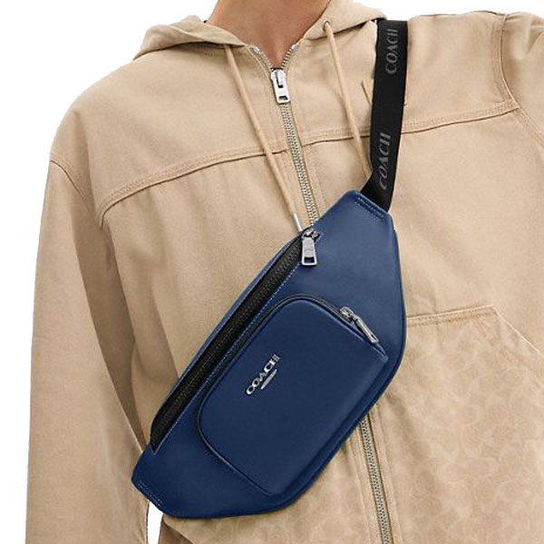 Coach Men Racer Small Belt Bag Silver Deep Blue # CBI47