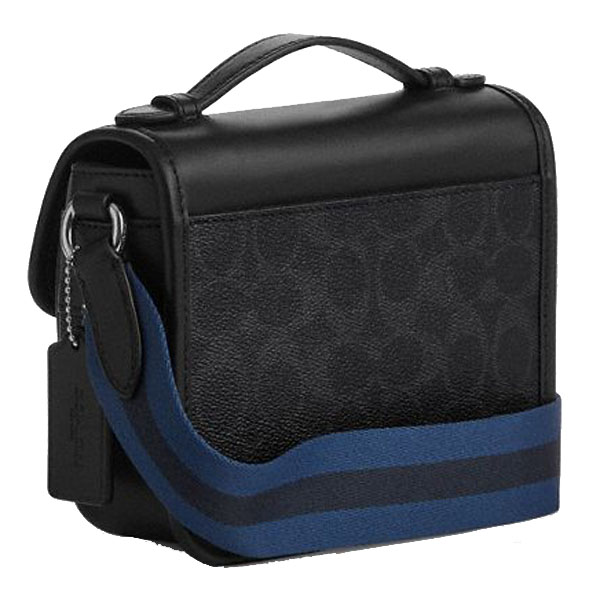 Coach Men Racer Crossbody Bag In Signature Canvas With Varsity Stripe Webbing Silver Black Multi # CDC82