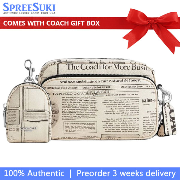 Coach Men Finlay Crossbody Bag With Newspaper Print Silver Chalk Multi White # CDR06