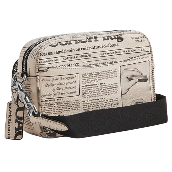 Coach Men Finlay Crossbody Bag With Newspaper Print Silver Chalk Multi White # CDR06