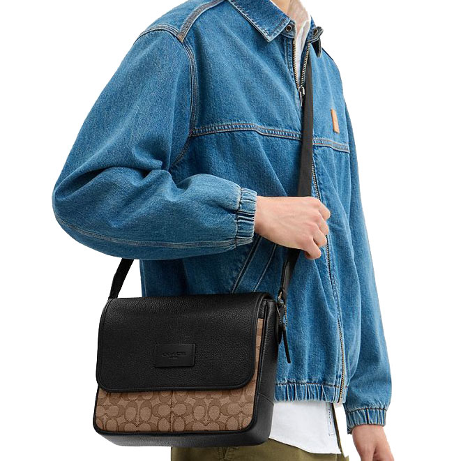 Coach Men Sprint Map Bag 25 In Signature Jacquard Tan Black # CE534