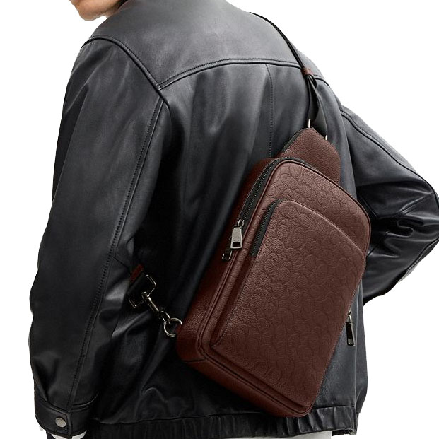 Coach Men Ethan Pack In Signature Leather Gunmetal Maple Dark purple # CDC68