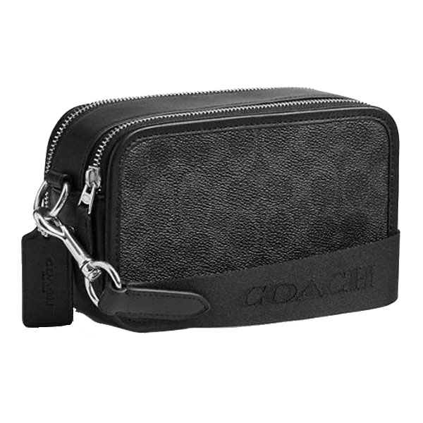 Coach Men Wyatt Crossbody Bag In Signature Canvas With Varsity Stripe Silver Black Multi # CDP86