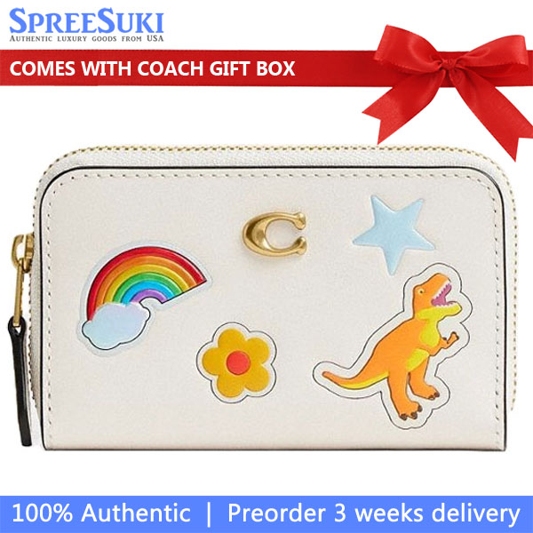 Coach Essential Small Zip Around Card Case With Sticker Print Chalk Multi White # CCD21