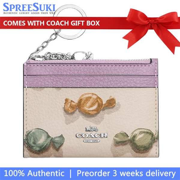 Coach Mini Skinny Id Case With Candy Print And Charm Silver Antique White # CDF93