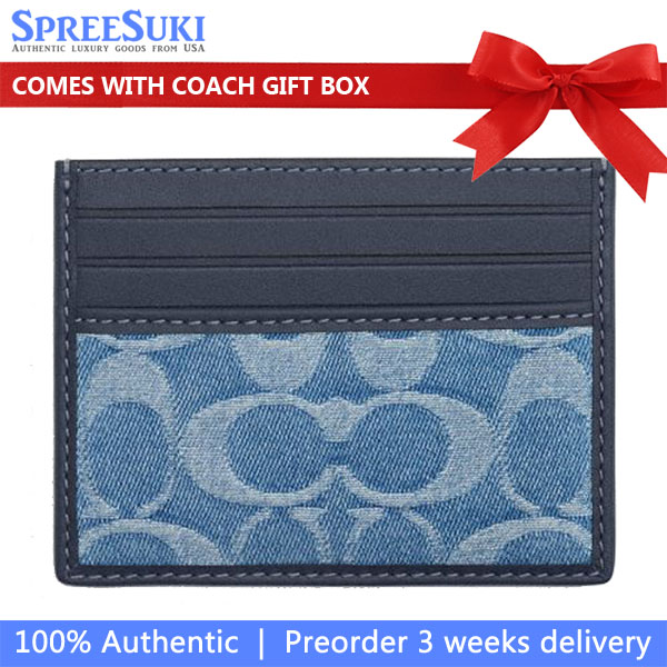 Coach Slim Id Card Case In Signature Denim Denim Blue Denim # CDF46