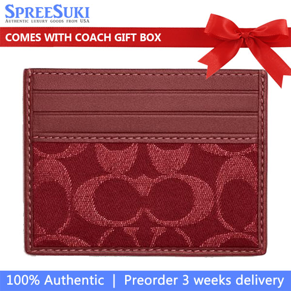 Coach Slim Id Card Case In Signature Denim Ruby Red # CAJ47