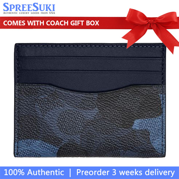 Coach Slim Id Card Case In Signature Camo Print Blue Multi # CY266