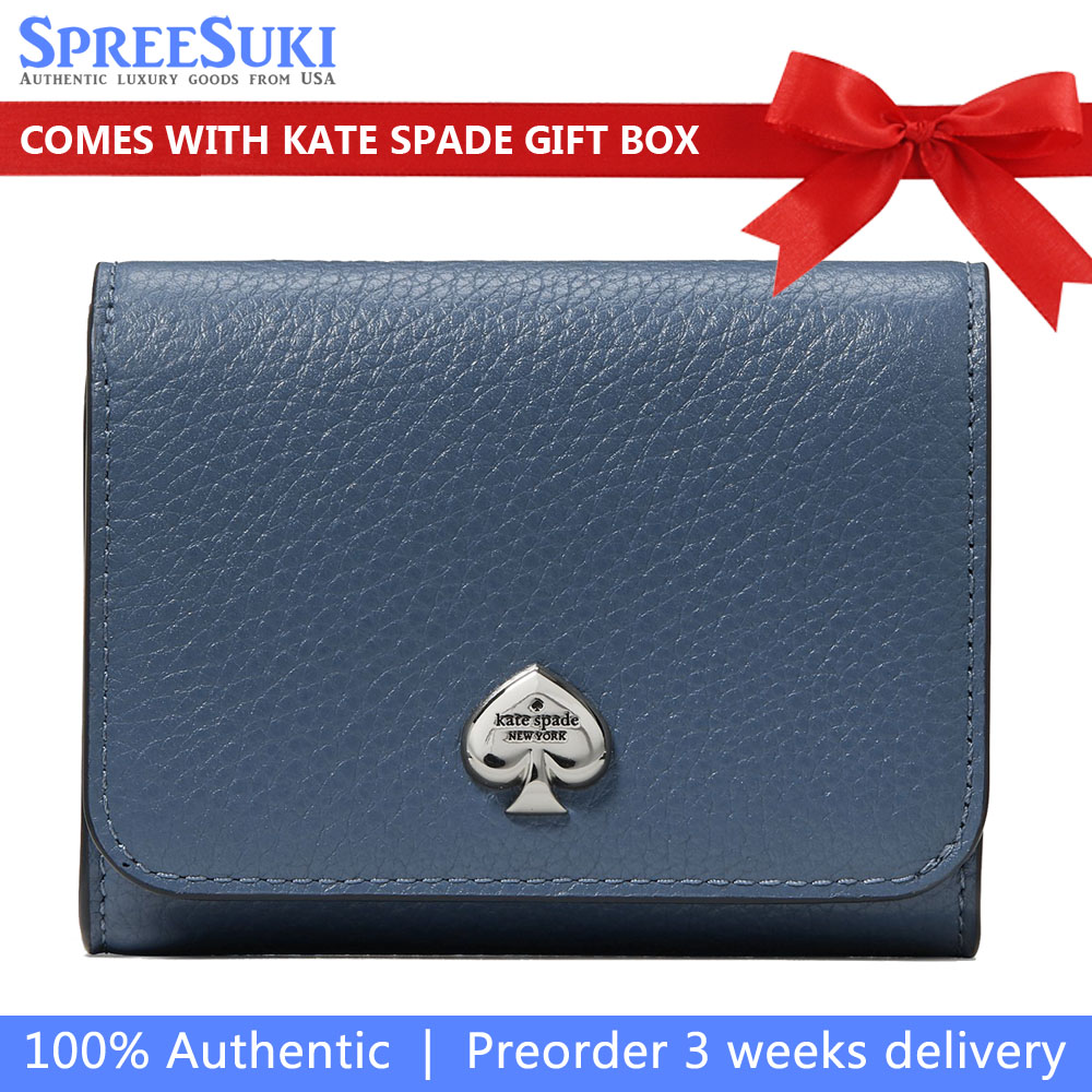Kate Spade Small Wallet Kayla Small L-Zip Wallet Twilight Blue Navy Blue # KK056