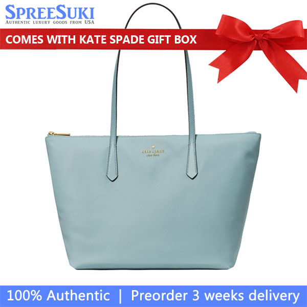 Kate Spade Kitt Nylon Medium Tote Aventurine Light blue # KC455