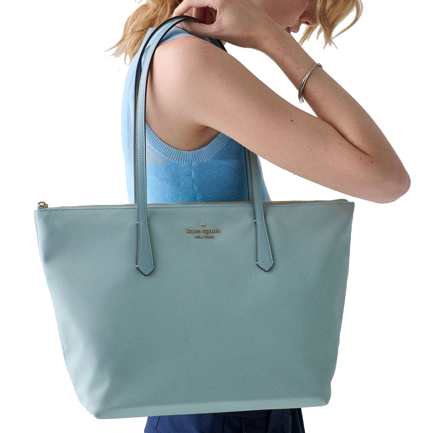 Kate Spade Kitt Nylon Medium Tote Aventurine Light blue # KC455