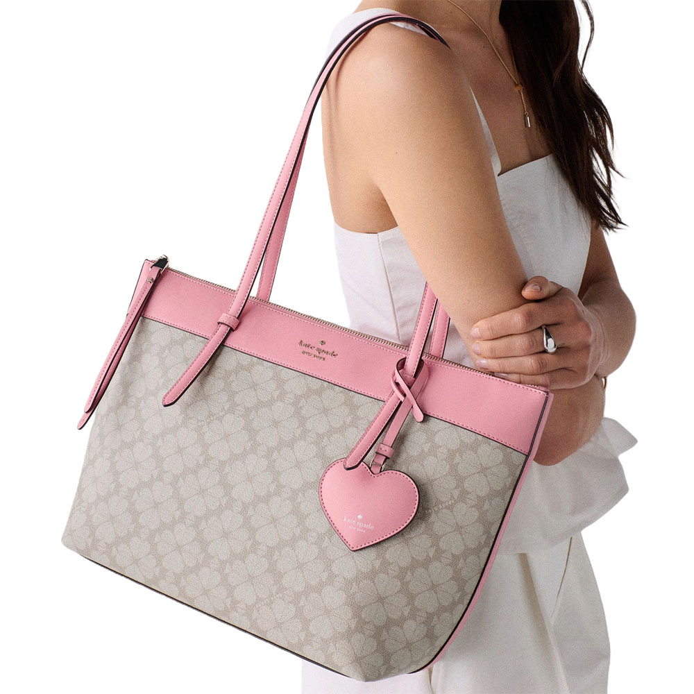 Kate Spade All Day Spade Flower Tote Bag With Charm Dark Beige Grapefruit Mult # KO143