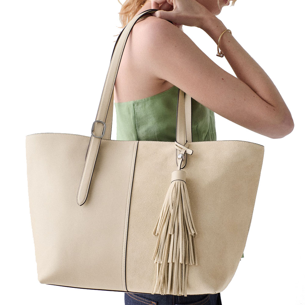 Kate Spade 454 Suede Fringe Tote Bag Light Sand # KN585