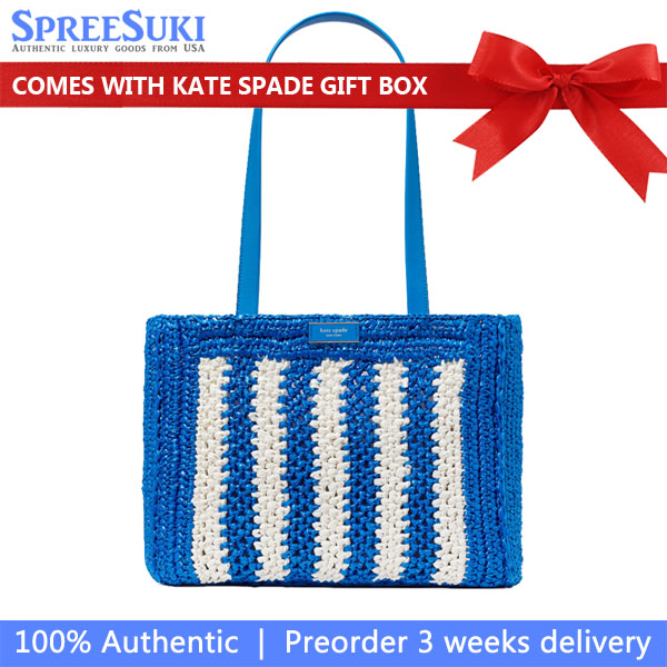 Kate Spade Eden Striped Crochet Large Tote Blue Multicolor # KG066