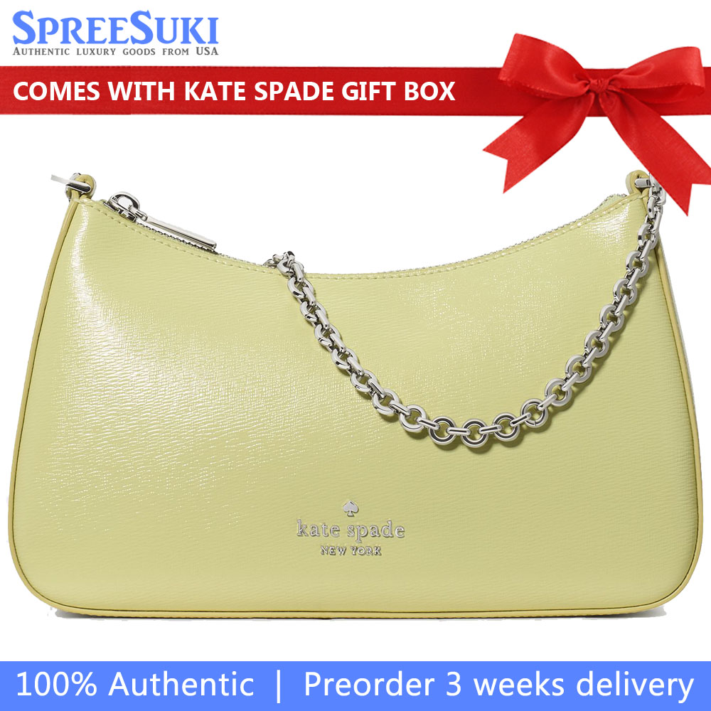 Kate Spade Margot Textured Patent Leather Convertible Crossbody Tennis Ball Light yellow # KN249