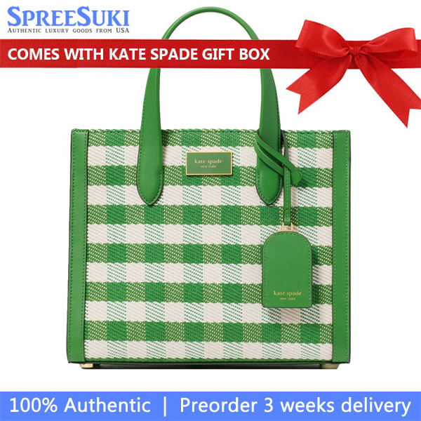 Kate Spade Manhattan Gingham Tweed Fabric Small Tote Summit Green Multi # KF849