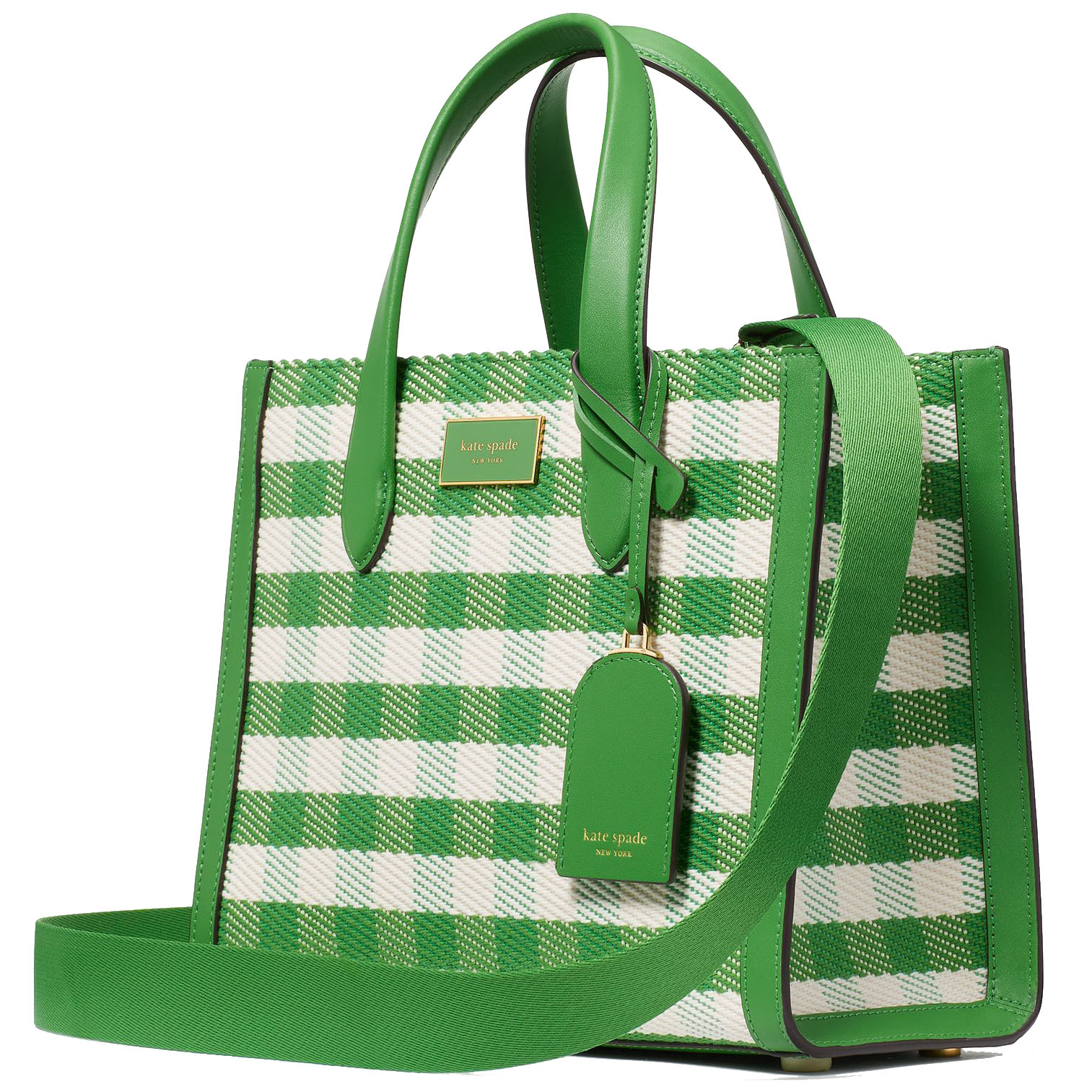 Kate Spade Manhattan Gingham Tweed Fabric Small Tote Summit Green Multi # KF849