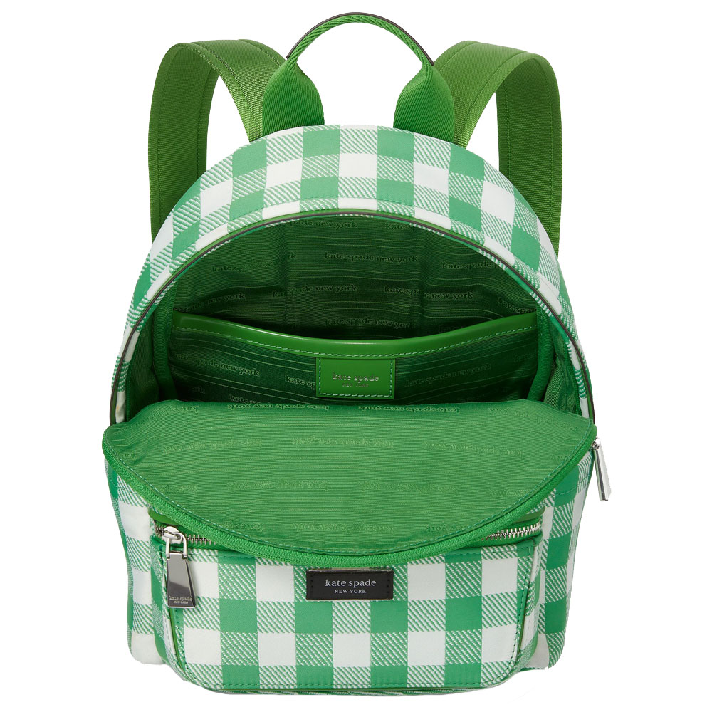 Kate Spade Sam Icon Gingham Printed Fabric Small Backpack Candy Grass Multi Green # KF873
