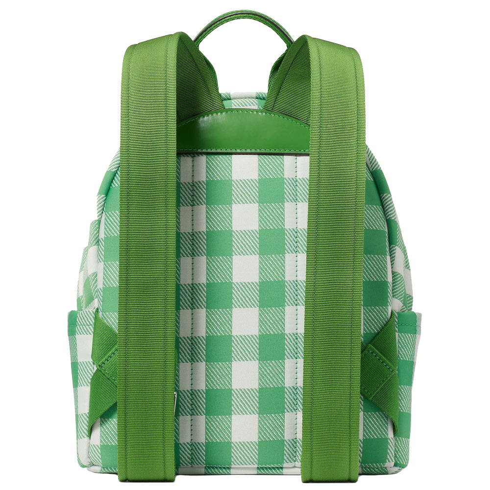 Kate Spade Sam Icon Gingham Printed Fabric Small Backpack Candy Grass Multi Green # KF873