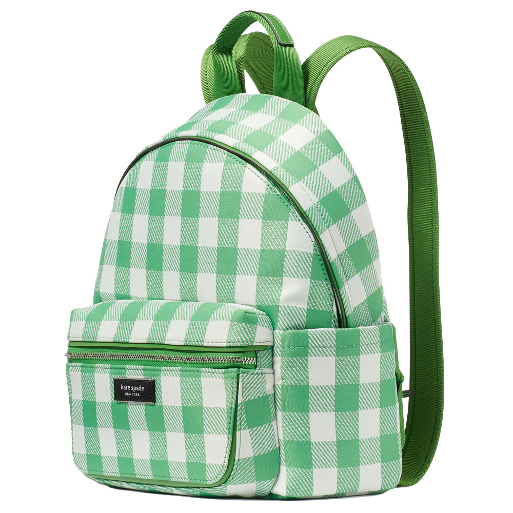 Kate Spade Sam Icon Gingham Printed Fabric Small Backpack Candy Grass Multi Green # KF873